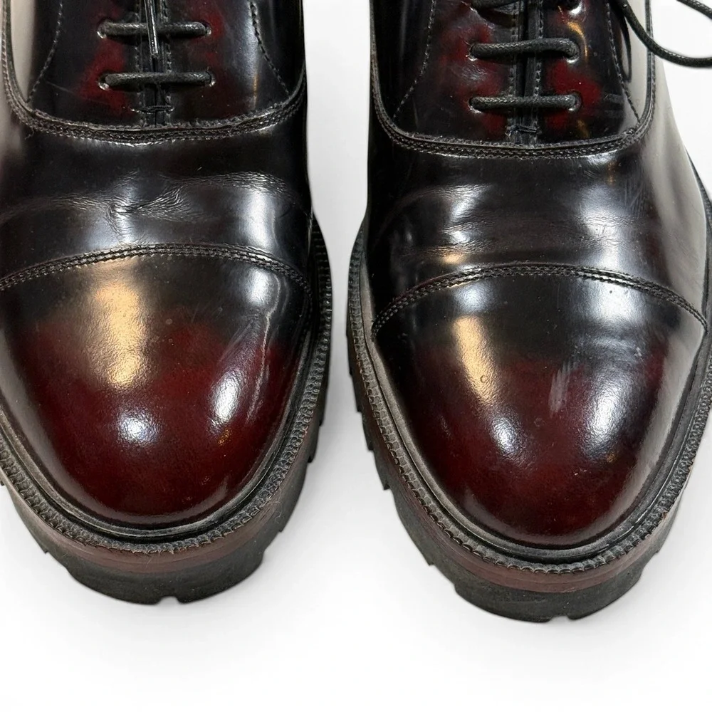 Sweeney London Baehler Mens 9 Burgundy Black Leather Lug Sole Cap Toe Oxfords